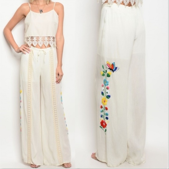 . Pants - Pants Wide Legged Embroidered